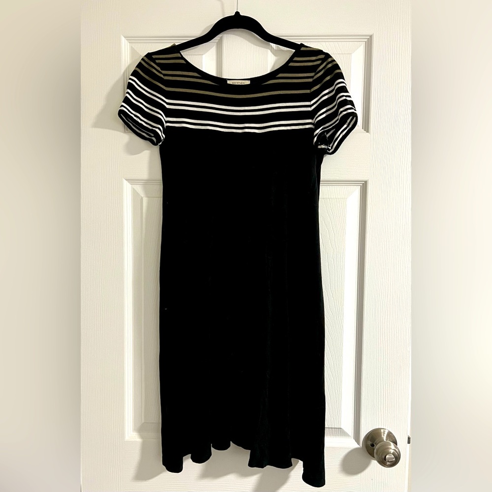 Black T-Shirt Dress Black with White and Olive Green Strips, Swim Cover-Up